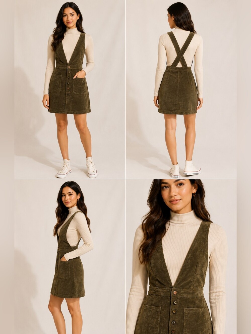 🍏NWTLoveriche Olive Green Overall Dress – Size Small